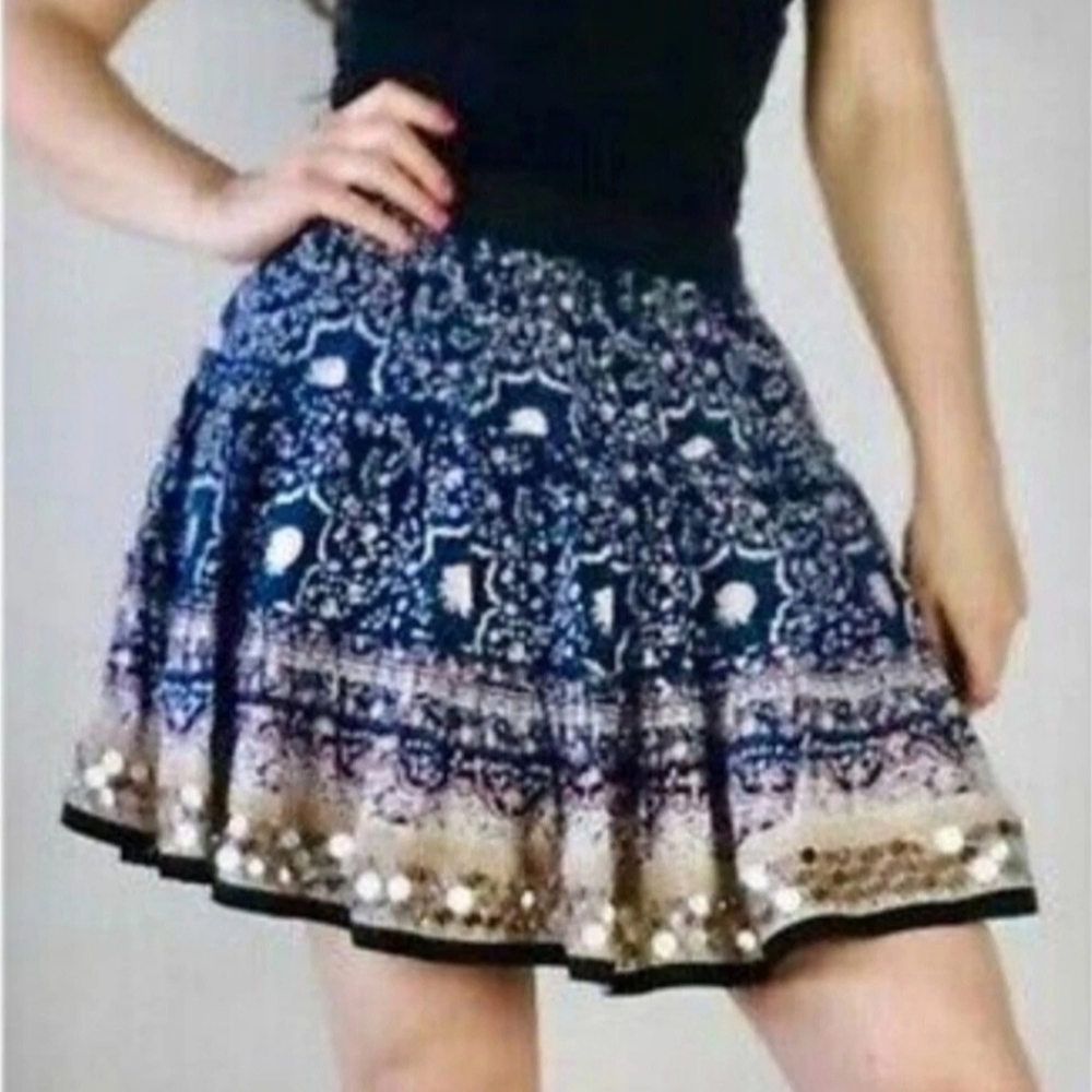 Free People Embellished Fit & Flare Mini Skirt Size Small Boho Floral